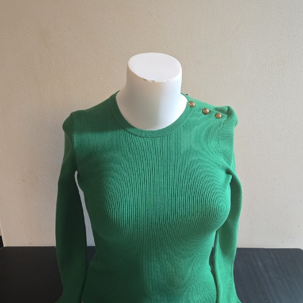 Lauren Ralph Lauren Green Sweater with Gold Buttons